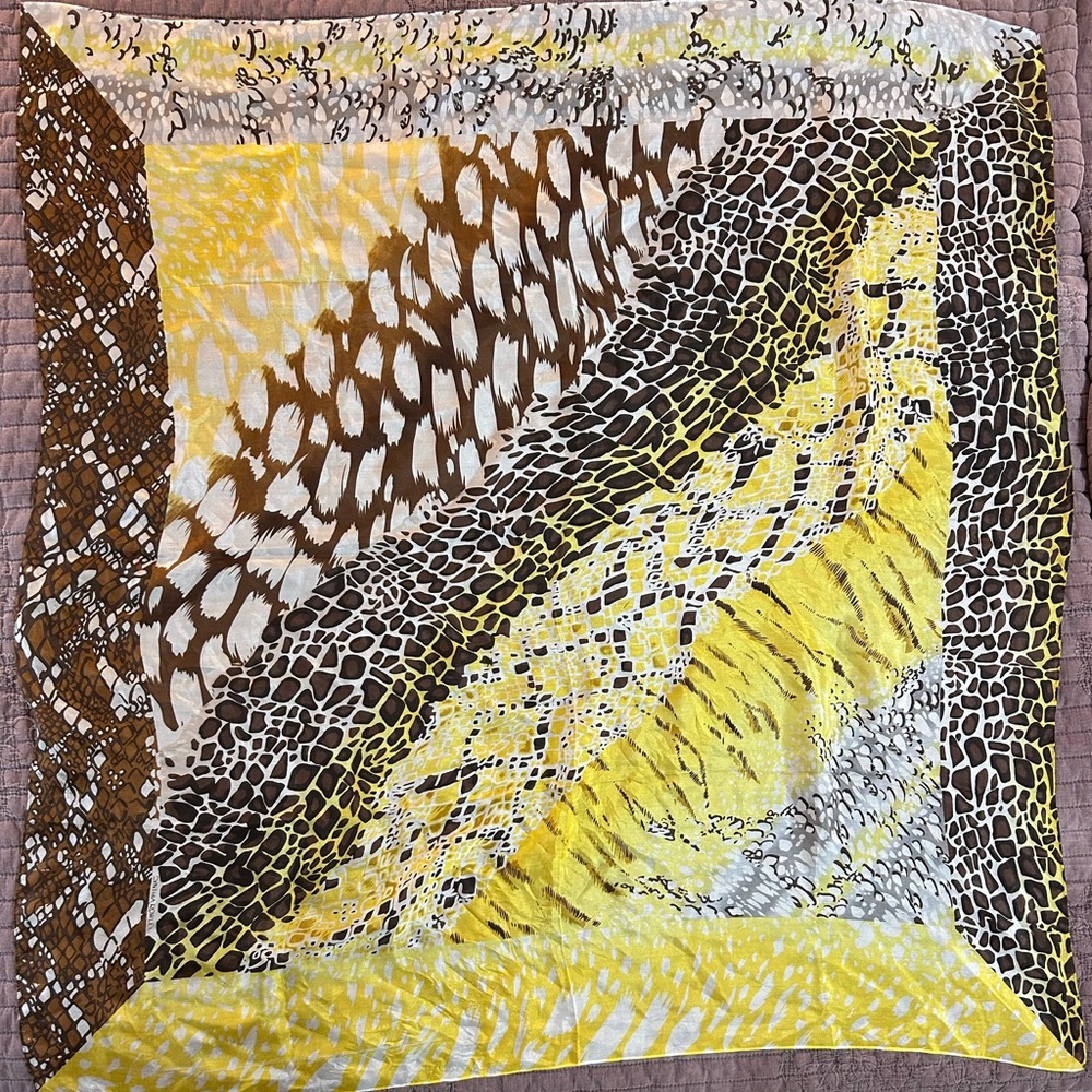 Cynthia Rowley Yellow and Brown Patterned Scarf